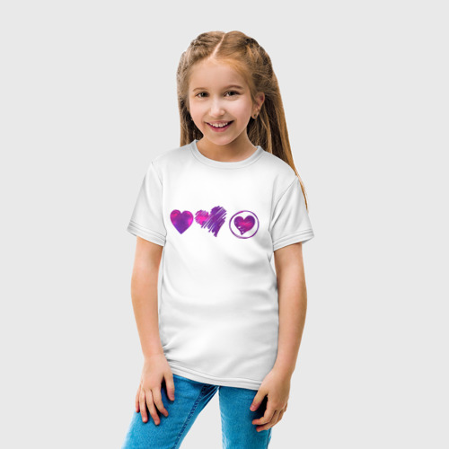Детская футболка хлопок Сердца цветные, цвет белый - фото 5