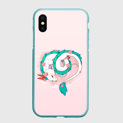 Чехол для iPhone XS Max матовый Спящий дракон Хаку чиби цветы