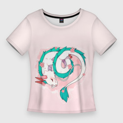 Женская футболка 3D Slim Спящий дракон Хаку чиби цветы
