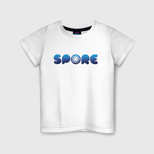 Детская футболка из хлопка с принтом Spore Logo Blue, вид спереди №1