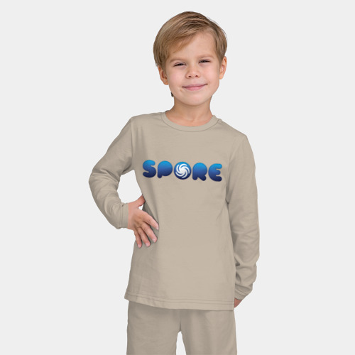 Детская пижама с лонгсливом хлопок Spore Logo Blue, цвет миндальный - фото 3