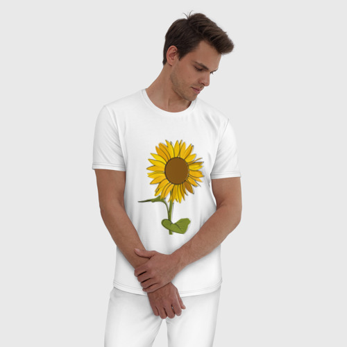 Мужская пижама хлопок Подсолнух , цвет белый - фото 3
