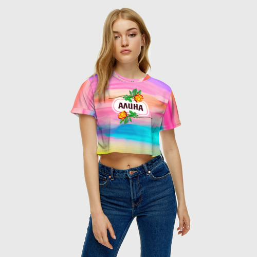 Женская футболка Crop-top 3D Алина, цвет 3D печать - фото 3