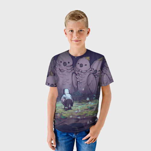 Детская футболка 3D с принтом Другой среди одинаковых птиц, фото на моделе #1