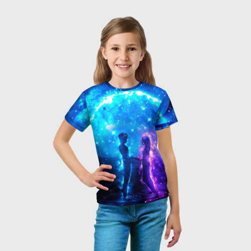 Детская футболка 3D Внеземная пара луна ночь, цвет 3D печать - фото 5