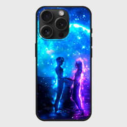 Чехол силиконовый для Apple iPhone 15 Pro матовый Внеземная пара луна ночь