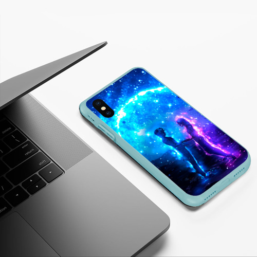 Чехол для iPhone XS Max матовый Внеземная пара луна ночь, цвет мятный - фото 5