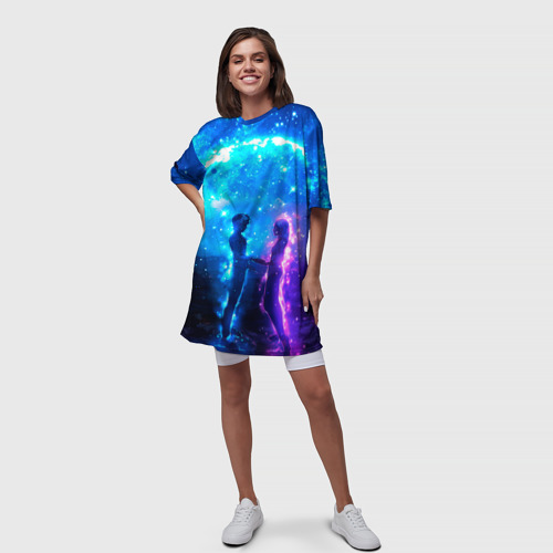 Платье-футболка 3D Внеземная пара луна ночь, цвет 3D печать - фото 5