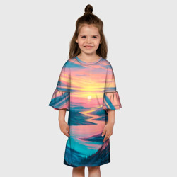 Детское платье 3D Извилистая река закат природа - фото 2