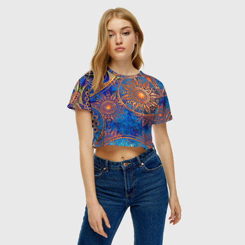 Женская футболка Crop-top 3D Золотые детали, цвет 3D печать - фото 4