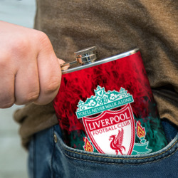Фляга с принтом Liverpool для любого человека, вид спереди №4. Цвет основы: металл