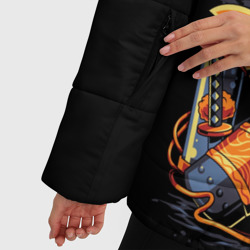 Куртка с принтом Ворон стимпанк для женщины, вид на модели спереди №4. Цвет основы: черный