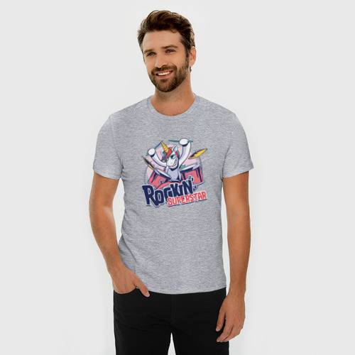 Мужская футболка хлопок Slim Единорог суперзвезда, цвет меланж - фото 3