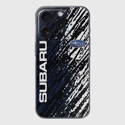 Чехол для iPhone 15 Pro Max силиконовый с защитой камеры Subaru