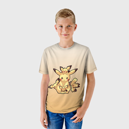 Детская футболка 3D с принтом Семейство Пикачу мило арт, фото на моделе #1