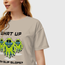Женская футболка хлопок Oversize What  up my glip glops? - фото 2