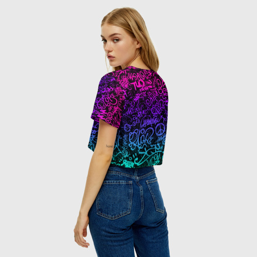 Женская футболка Crop-top 3D Граффити Neon, цвет 3D печать - фото 5