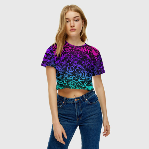 Женская футболка Crop-top 3D Граффити Neon, цвет 3D печать - фото 3