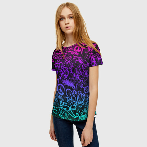 Женская футболка 3D Граффити Neon, цвет 3D печать - фото 3