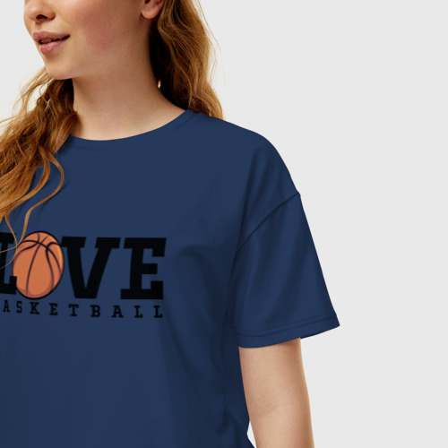 Женская футболка хлопок Oversize Love Basketball, цвет темно-синий - фото 3