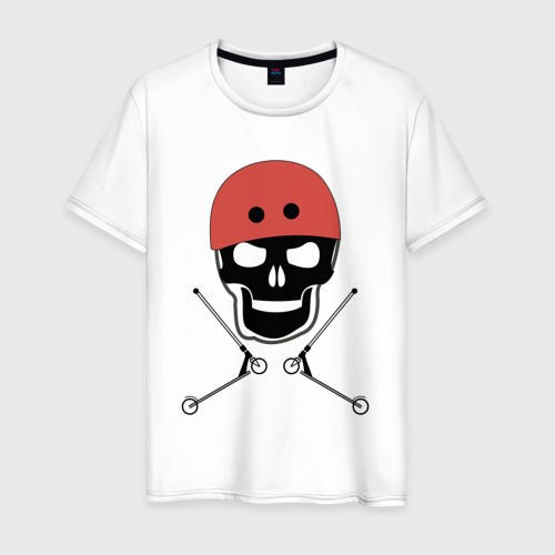 Мужская футболка из хлопка с принтом Самокат фристайл и Череп Skull, вид спереди №1
