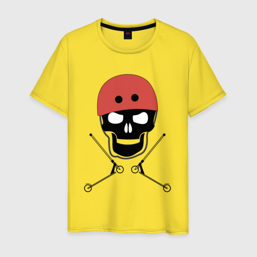 Мужская футболка хлопок Самокат фристайл и Череп Skull, цвет желтый