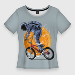Женская футболка 3D Slim Космический велосипедист