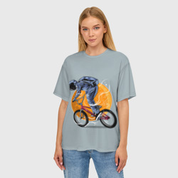 Женская футболка oversize 3D Космический велосипедист - фото 2
