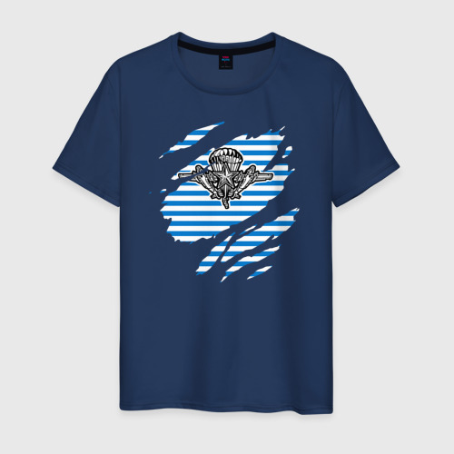 Мужская футболка хлопок Рваная тельняшка, цвет темно-синий