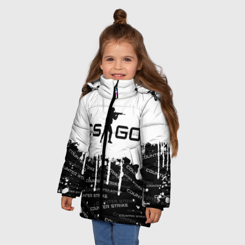Зимняя куртка для девочек 3D Counter Strike black and white drops, цвет красный - фото 3
