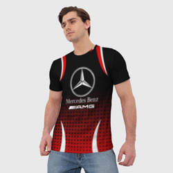 Футболка с принтом Mercedes-Benz для мужчины, вид на модели спереди №2. Цвет основы: белый