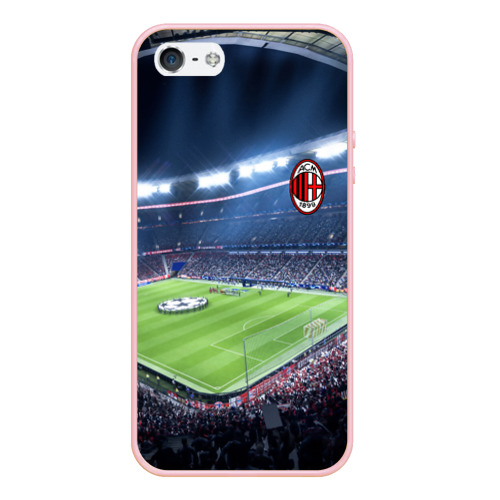 Чехол для iPhone 5/5S матовый FC Milan, цвет светло-розовый