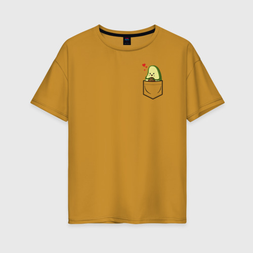Женская футболка хлопок Oversize Авокадо в кармане, цвет горчичный
