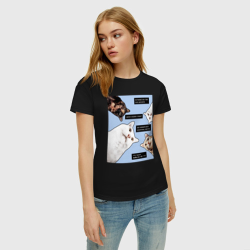 Женская футболка хлопок коты программиста все уронили, цвет черный - фото 3