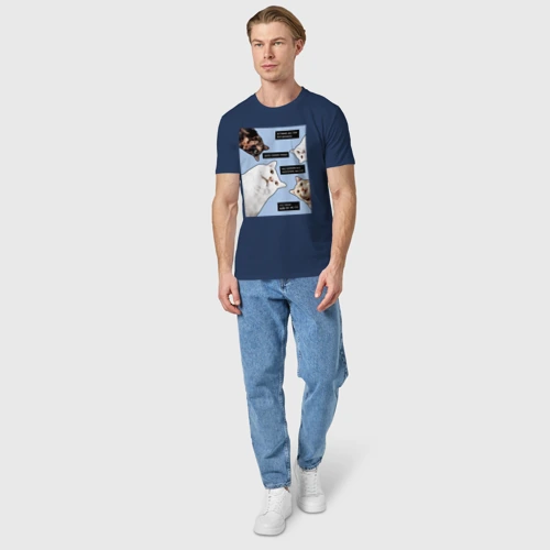 Мужская футболка хлопок Коты программиста все уронили, цвет темно-синий - фото 5