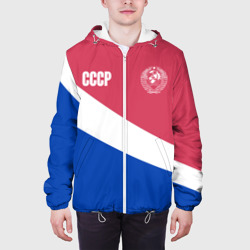 Куртка с принтом СССР для мужчины, вид на модели спереди №3. Цвет основы: белый