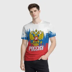 Мужская футболка 3D Россия триколор - фото 2