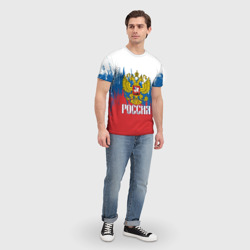 Футболка с принтом Россия триколор для мужчины, вид на модели спереди №3. Цвет основы: белый
