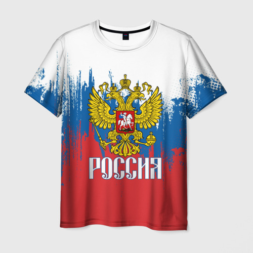 Мужская футболка с принтом Россия триколор, вид спереди №1