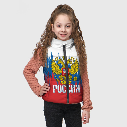 Детский жилет утепленный 3D Россия триколор, цвет черный - фото 3