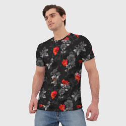 Мужская футболка 3D Красные цветы - фото 2