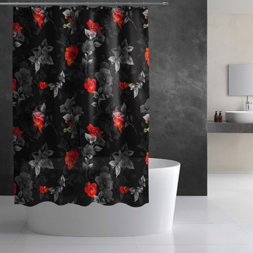 Штора 3D для ванной Красные цветы - фото 3