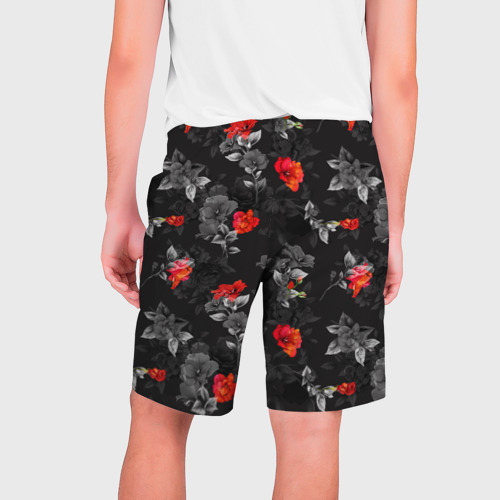 Мужские шорты 3D с принтом Красные цветы, вид сзади #1