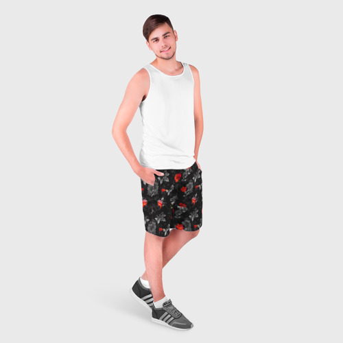 Мужские шорты 3D с принтом Красные цветы, фото на моделе #1