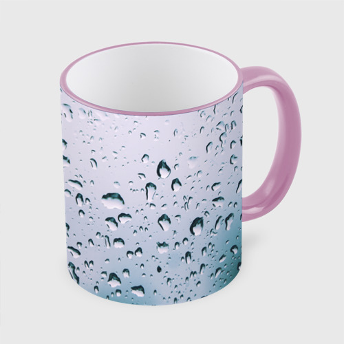 Кружка с полной запечаткой Капли окно стекло дождь серо, цвет Кант розовый - фото 3