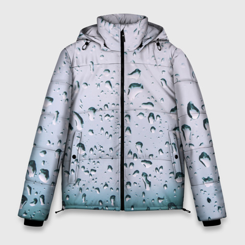 Мужская зимняя куртка 3D Капли окно стекло дождь серо, цвет черный