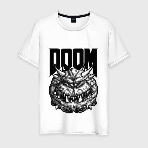 Мужская футболка из хлопка с принтом Какодемон Дум Doom eternal, вид спереди №1