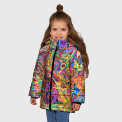 Зимняя куртка для девочек 3D Неоновые линии абстракция - фото 2