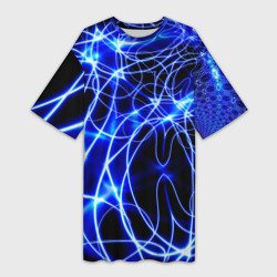 Платье-футболка 3D Абстракция синее свечение