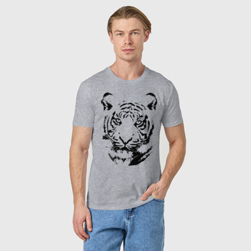 Мужская футболка хлопок Тигр, цвет меланж - фото 3